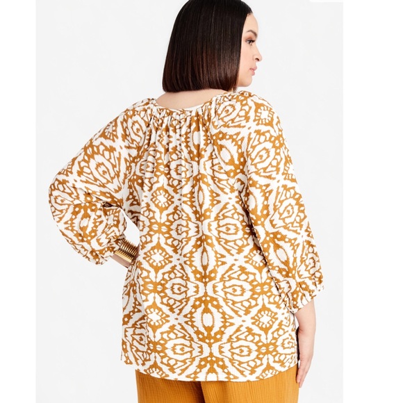 Ashley Stewart Women’s Colorblock Gauze Abstract Print Peasant Blouse Size 18/20 - Picture 2 of 9